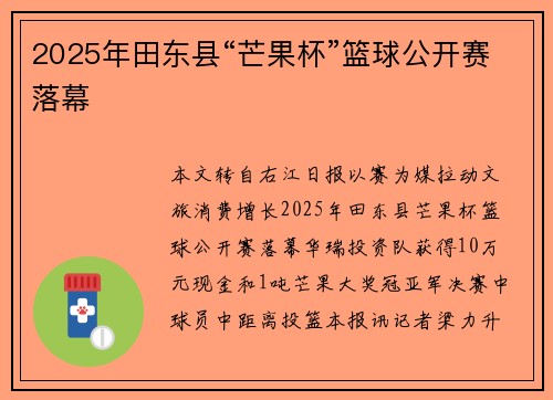 2025年田东县“芒果杯”篮球公开赛落幕